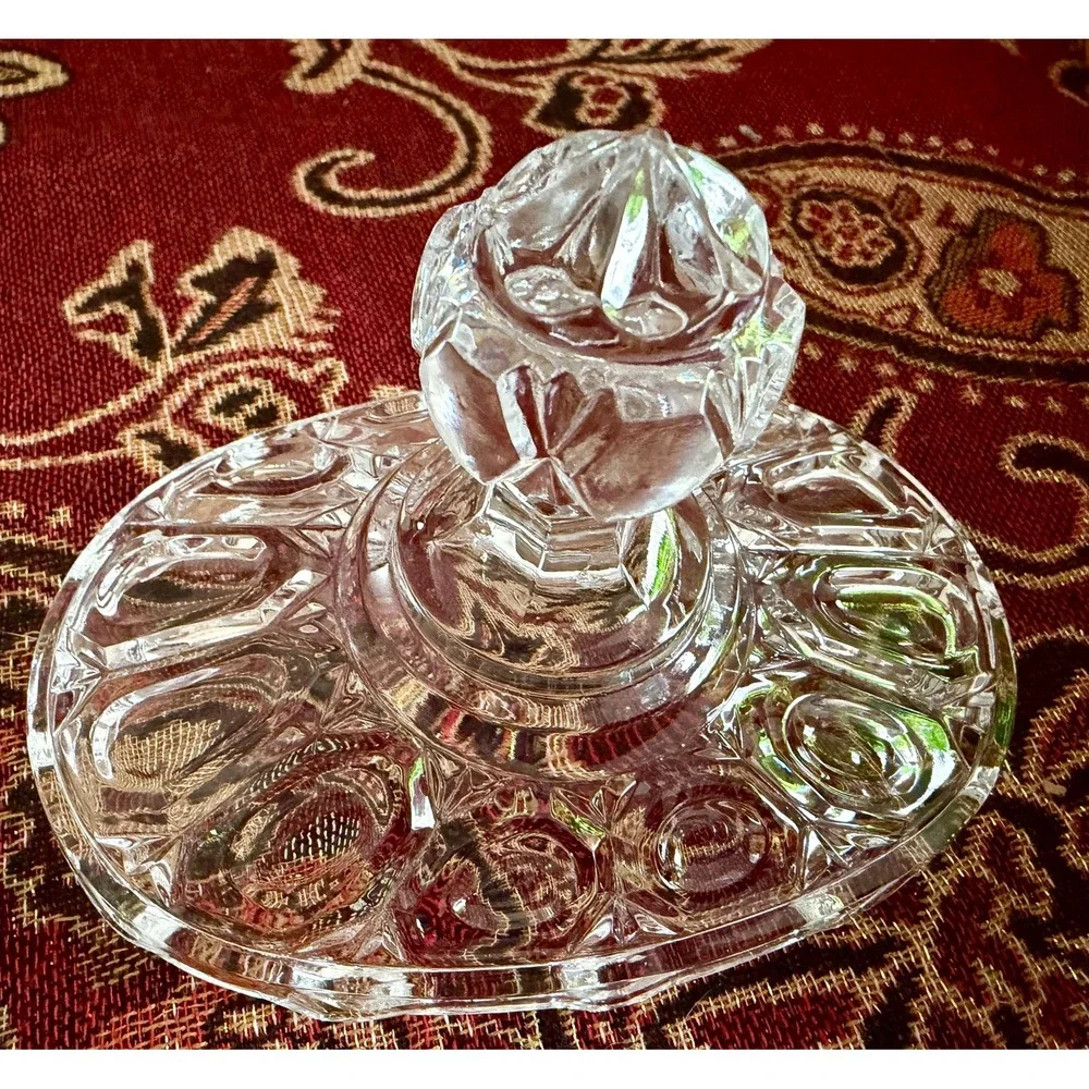 Vintage Pressed Glass Candy Dish with Lid | Frosted Floral Pedestal Compote